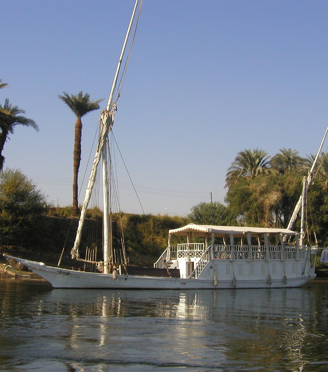 Historic dahabeya at anchor along the Nile in Egypt