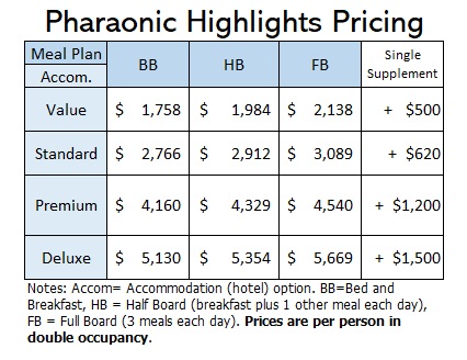 Highlights tour price grid