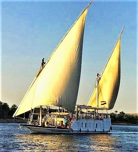 A historic type Dahabeya sailing vessel on the Nile river, Egypt